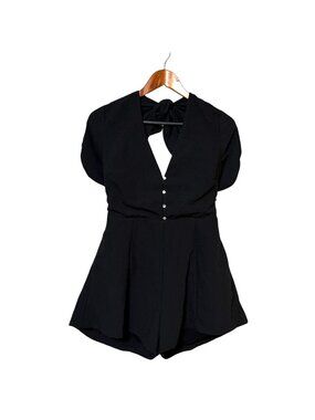 Lush Black Short Sleeve‎ Open Back Romper With Tie Details Size L